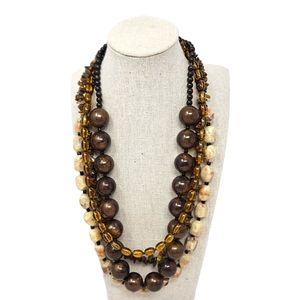 Nena Multi-Strand Chunky Beaded Necklace Brown Tones Eclectic